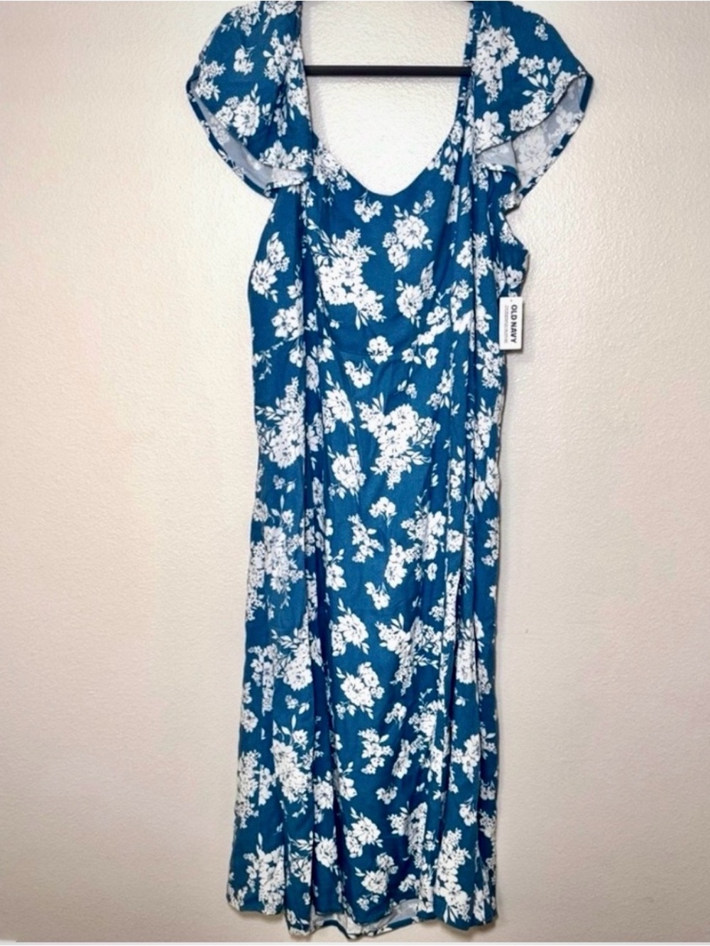 Old Navy Blue Floral Flutter Sleeve Midi Dress NWT XXL Flowy Rayon Summer